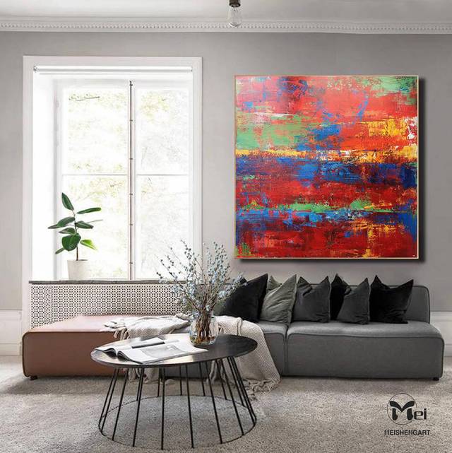 Red Hand-painted Handmade Contemporary Abstract Canvas Wall Art XW8BV